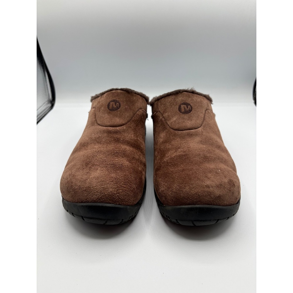 Merrell Encore Ice Brown Suede Faux Fur Lined Slip On Clogs Mules Womens 7.5